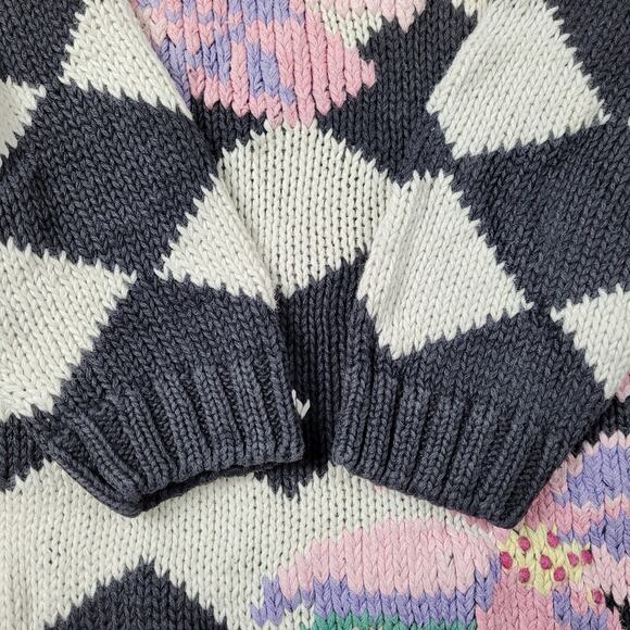 Vintage Ninon de Lenclos Floral Embroidered Harlequin Sleeve Sweater size Small - Picture 7 of 10